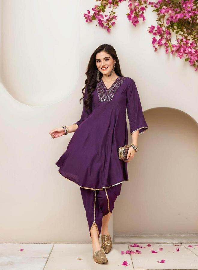 آي شين طقم كورتا قطني بلون بنفسجي مع بنطال - Image 1