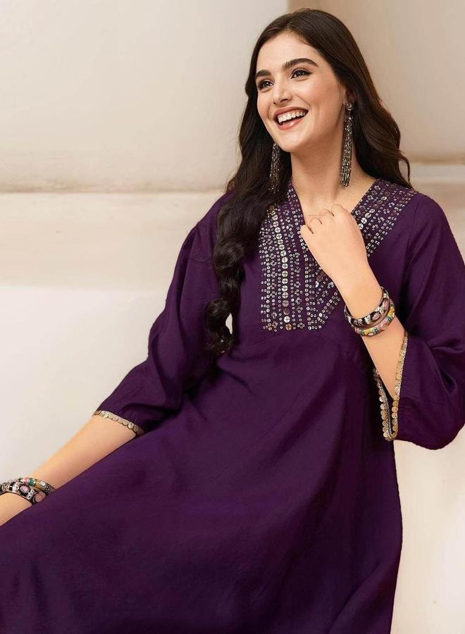 آي شين طقم كورتا قطني بلون بنفسجي مع بنطال - Image 4