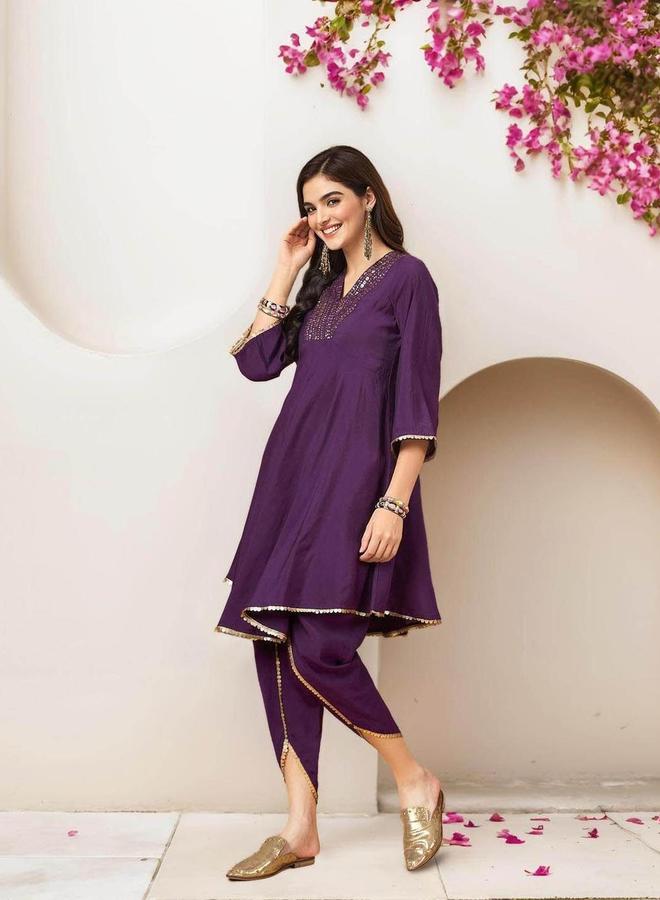 آي شين طقم كورتا قطني بلون بنفسجي مع بنطال - Image 2