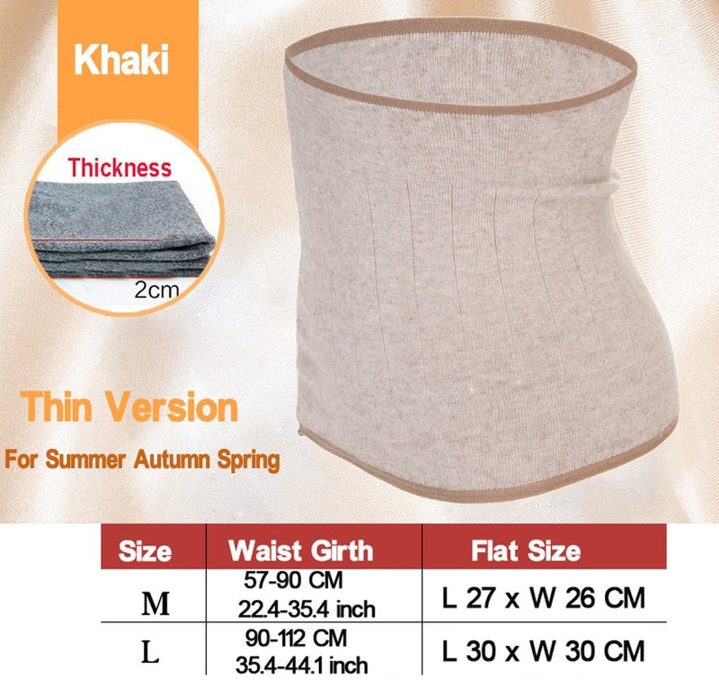 QCHOMEE Themal Therapy Knit Kidney Warmer Abdominal Binder Stomach Lumbar Lower Back Support Brace Slim Waist Trimmer Wrap Belt Postpartum Belly Band Warm Kidney Pain Relief Khaki M for waist girth 5790CM - Image 2