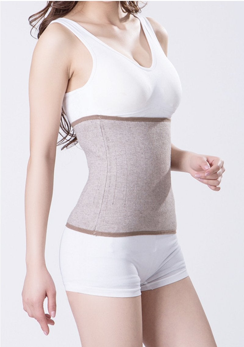 QCHOMEE Themal Therapy Knit Kidney Warmer Abdominal Binder Stomach Lumbar Lower Back Support Brace Slim Waist Trimmer Wrap Belt Postpartum Belly Band Warm Kidney Pain Relief Khaki M for waist girth 5790CM - Image 3