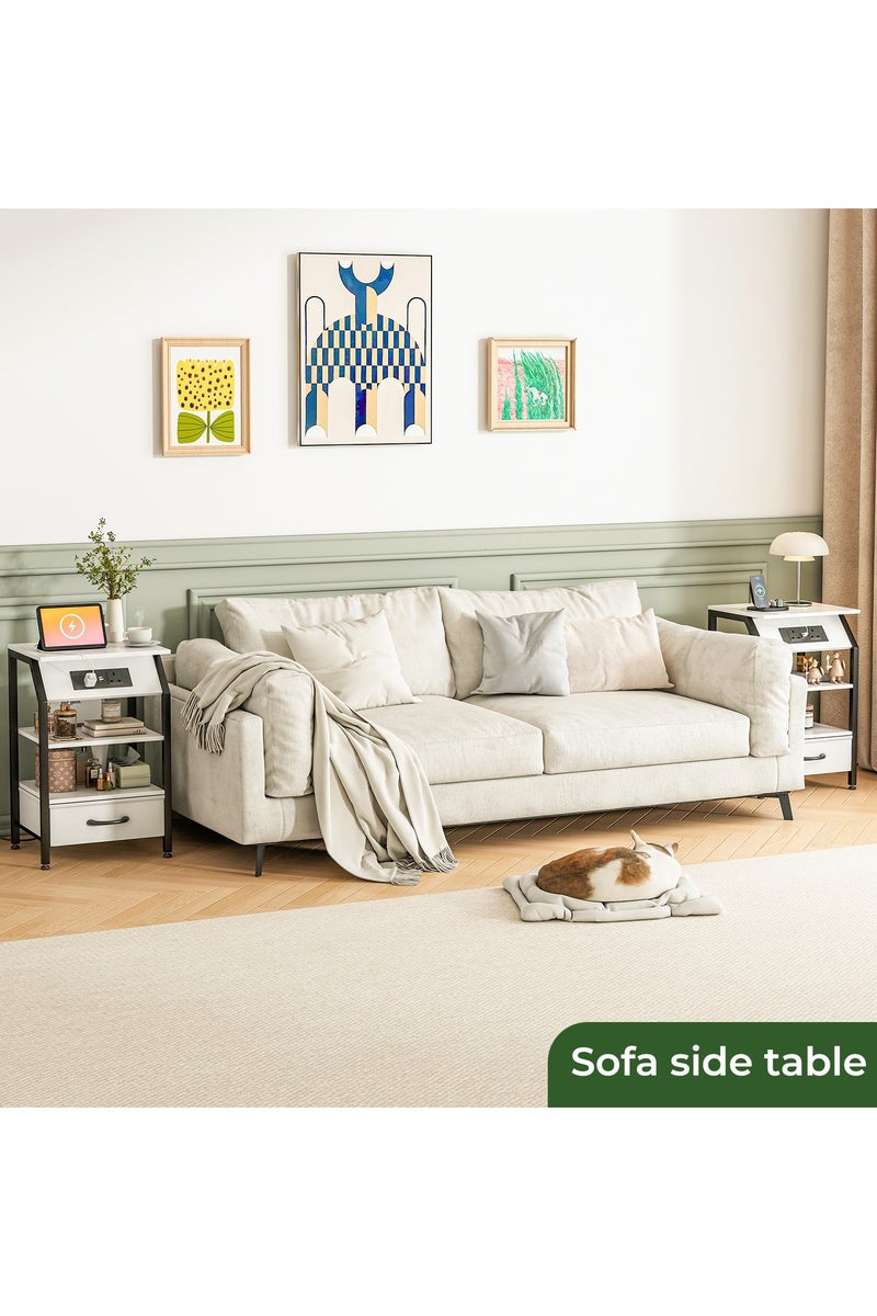 فامابي طاولة بجانب السرير مع درج من القماش، وطاولة بجانب السرير مع محطة شحن، وطاولة تخزين جانبية بثلاث طبقات، وطاولة جانبية لغرفة المعيشة، وغرفة النوم، والسكن الجامعي - Image 5