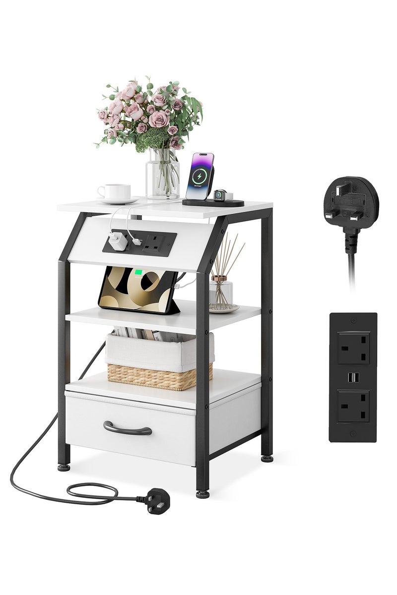 فامابي طاولة بجانب السرير مع درج من القماش، وطاولة بجانب السرير مع محطة شحن، وطاولة تخزين جانبية بثلاث طبقات، وطاولة جانبية لغرفة المعيشة، وغرفة النوم، والسكن الجامعي - Image 1