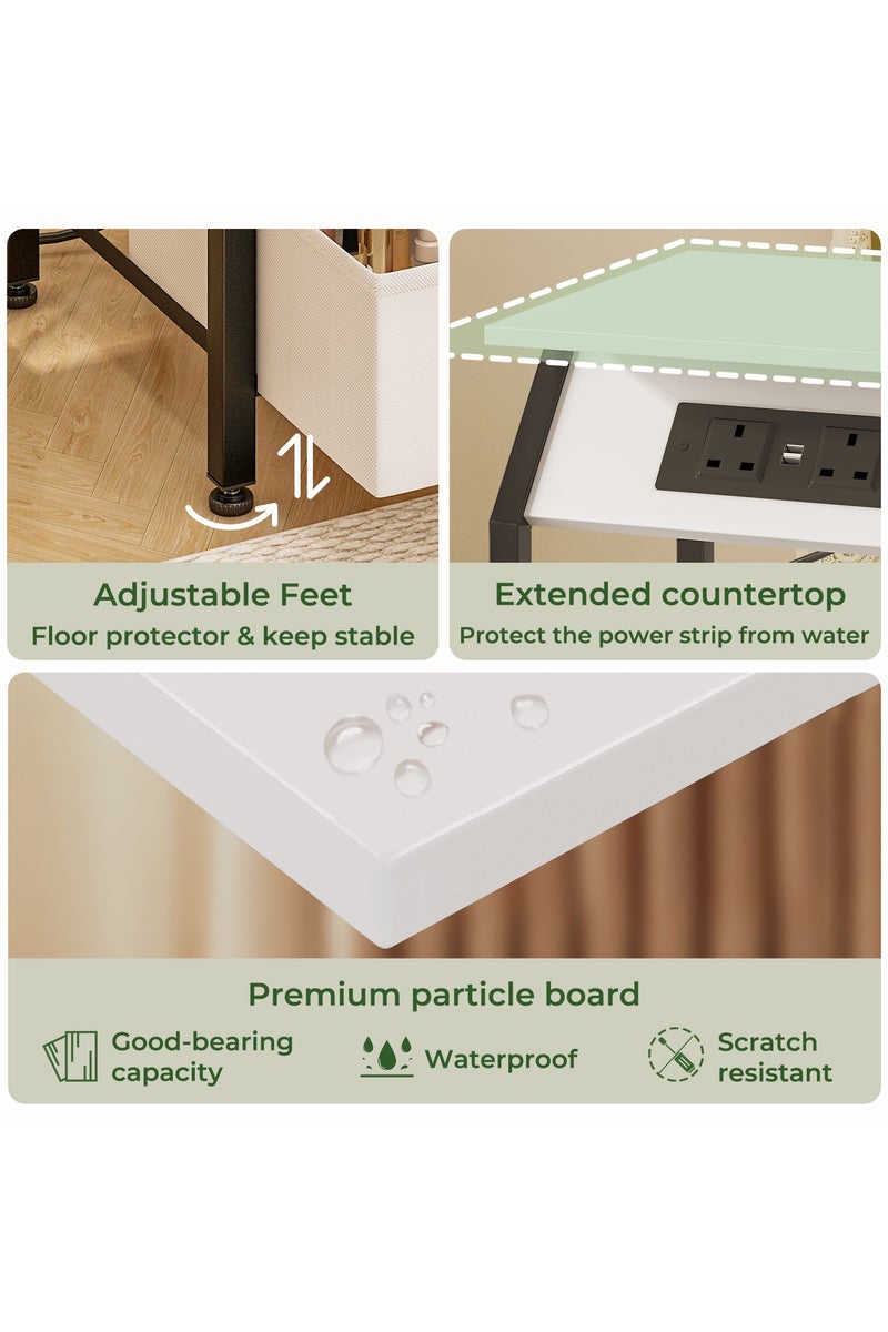 فامابي طاولة بجانب السرير مع درج من القماش، وطاولة بجانب السرير مع محطة شحن، وطاولة تخزين جانبية بثلاث طبقات، وطاولة جانبية لغرفة المعيشة، وغرفة النوم، والسكن الجامعي - Image 4