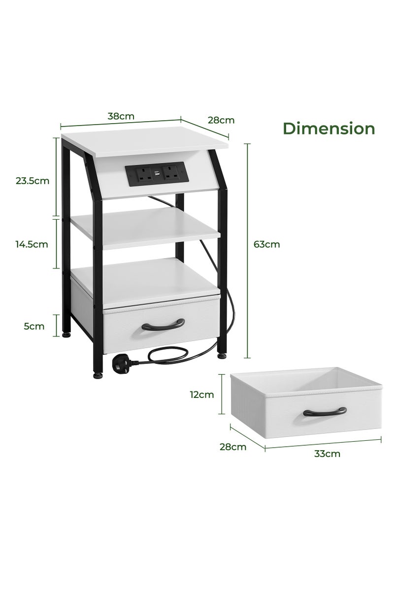 فامابي طاولة بجانب السرير مع درج من القماش، وطاولة بجانب السرير مع محطة شحن، وطاولة تخزين جانبية بثلاث طبقات، وطاولة جانبية لغرفة المعيشة، وغرفة النوم، والسكن الجامعي - Image 3