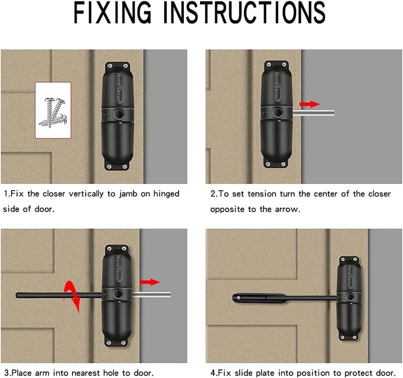 HoneSecur Safety Spring Door Closers, Adjustable Closing Hinge, Automatic Stopper Fire Rated, Convert Hinged Doors to Self Closing - Black - Image 3