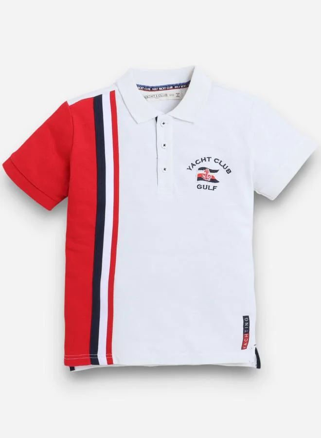 victor and jane Victor And Jane Boys Color Block Polo T-Shirt with Embroidered Detail