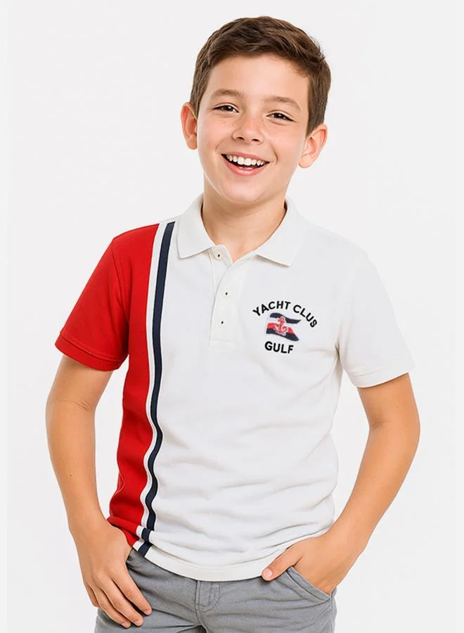 victor and jane Victor And Jane Boys Color Block Polo T-Shirt with Embroidered Detail