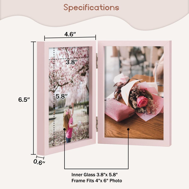 Space Art Deco 4x6 Double Hinged Frames  2 Folding Picture Frame  Stand Vertically on Desktop or Tabletop  Pink - Image 2