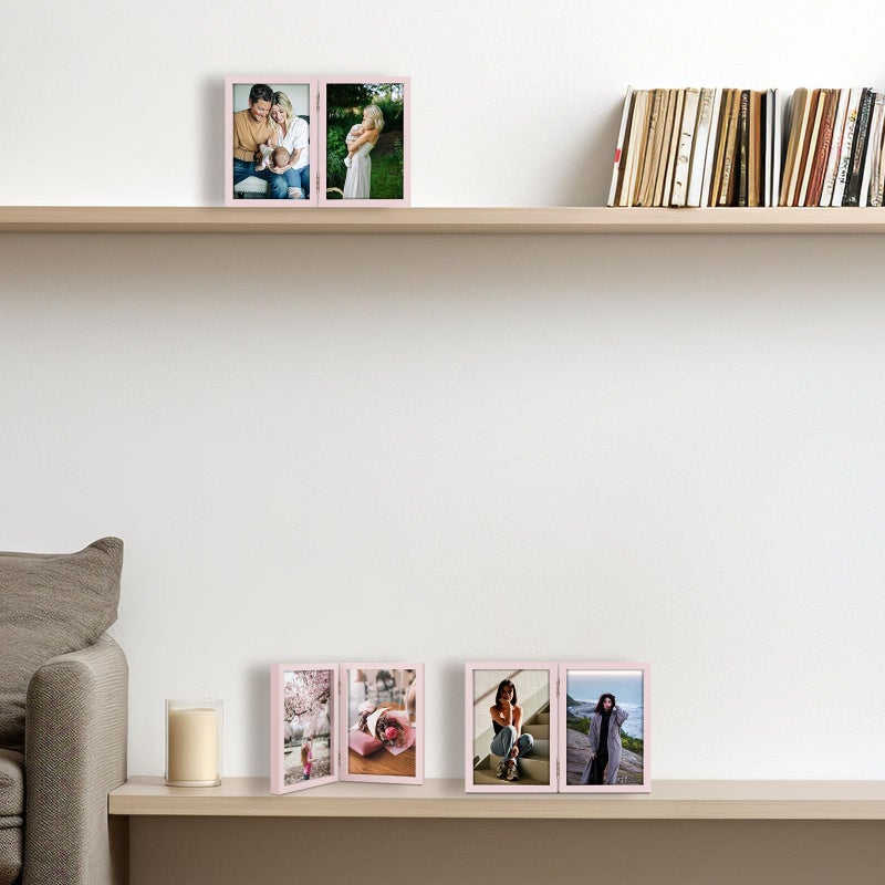 Space Art Deco 4x6 Double Hinged Frames  2 Folding Picture Frame  Stand Vertically on Desktop or Tabletop  Pink - Image 5