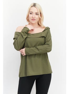Cooper & Ella Women Off Shoulder Long Sleeve Ribbed Top, Olive  - Image 1