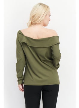 Cooper & Ella Women Off Shoulder Long Sleeve Ribbed Top, Olive  - Image 2