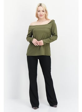 Cooper & Ella Women Off Shoulder Long Sleeve Ribbed Top, Olive  - Image 4