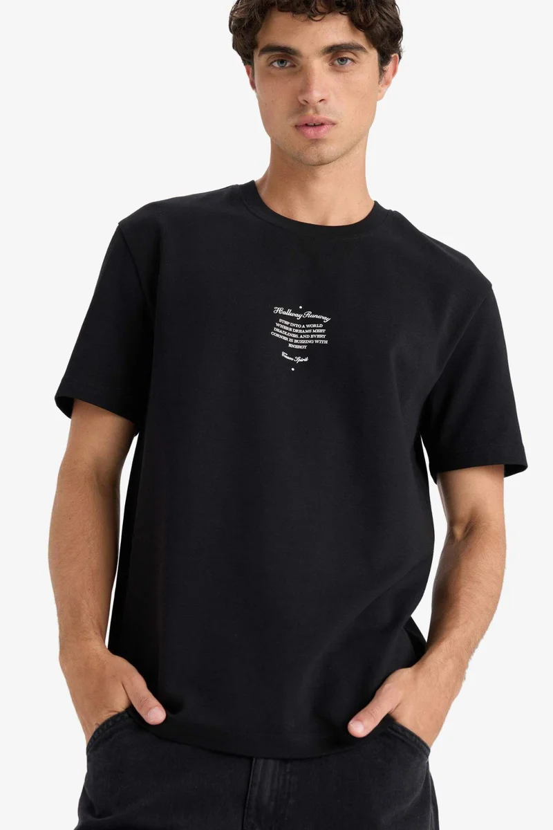 Defacto  Regular Fit Crew Neck Printed Short Sleeve T-Shirt for Men | Best Price UAE