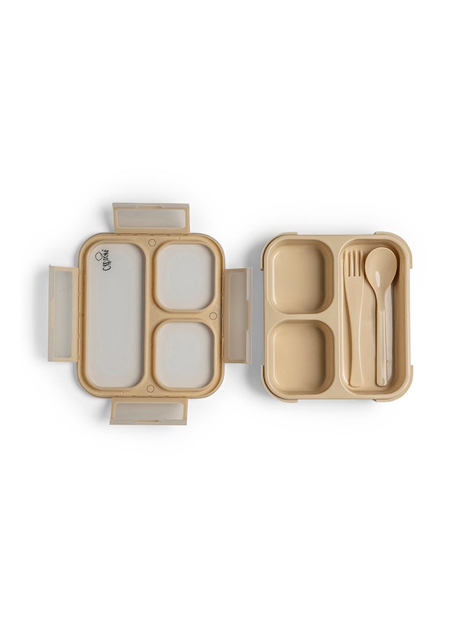 Citron Bento Lunchbox Comes With Fork And Spoon, Snack And Portion Control Containers For Kids And Adults, Leakproof And Bpa Free - Beige - Image 1