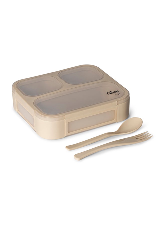 Citron Bento Lunchbox Comes With Fork And Spoon, Snack And Portion Control Containers For Kids And Adults, Leakproof And Bpa Free - Beige - Image 4