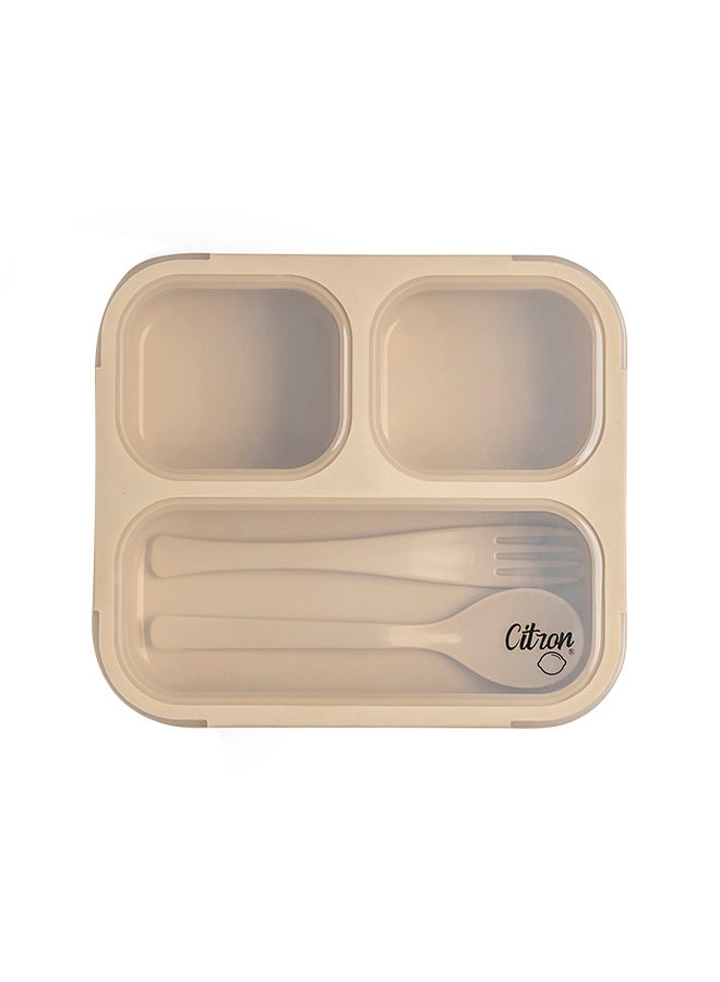 Citron Bento Lunchbox Comes With Fork And Spoon, Snack And Portion Control Containers For Kids And Adults, Leakproof And Bpa Free - Beige - Image 2