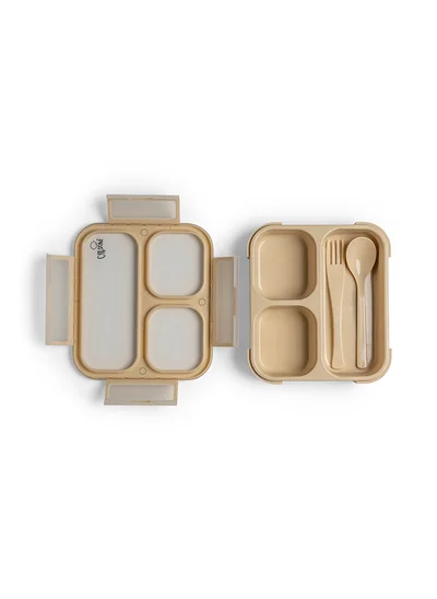 Citron Bento Lunchbox Comes With Fork And Spoon, Snack And Portion Control Containers For Kids And Adults, Leakproof And Bpa Free - Beige
