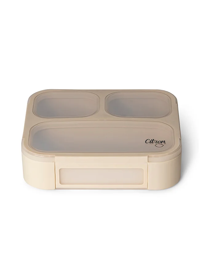 Citron Bento Lunchbox Comes With Fork And Spoon, Snack And Portion Control Containers For Kids And Adults, Leakproof And Bpa Free - Beige