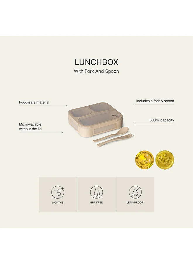 Citron Bento Lunchbox Comes With Fork And Spoon, Snack And Portion Control Containers For Kids And Adults, Leakproof And Bpa Free - Beige