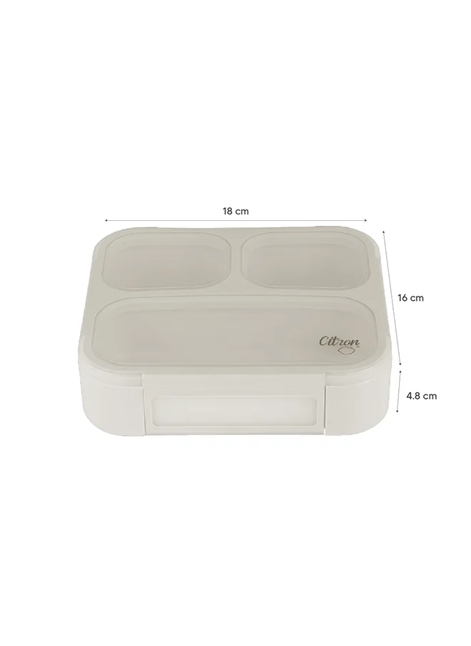 Citron Bento Lunchbox Comes With Fork And Spoon, Snack And Portion Control Containers For Kids And Adults, Leakproof And Bpa Free - Beige
