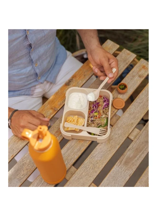 Citron Bento Lunchbox Comes With Fork And Spoon, Snack And Portion Control Containers For Kids And Adults, Leakproof And Bpa Free - Beige