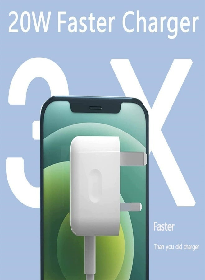 أبلينم شاحن سريع 20 واط لأجهزة آيفون | شاحن جداري سريع بمنفذ USB-C مع كابل USB-C إلى Lightning بطول 2 متر، متوافق مع أجهزة آيفون 14/14 برو/14 برو ماكس/13/12/SE 2020/11/XR/XS ماكس/X/آيباد - Image 3