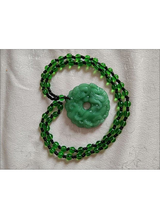 Mnyixsi Fashion Feng Shui Pixiu Jade Pendant Necklace for Men Women, Handmade Carved Dainty Chunky Natural Green Jade Jewelry, Vintage Good Luck Amulet, Hetian Peace Buckle Statement Necklace - Image 5