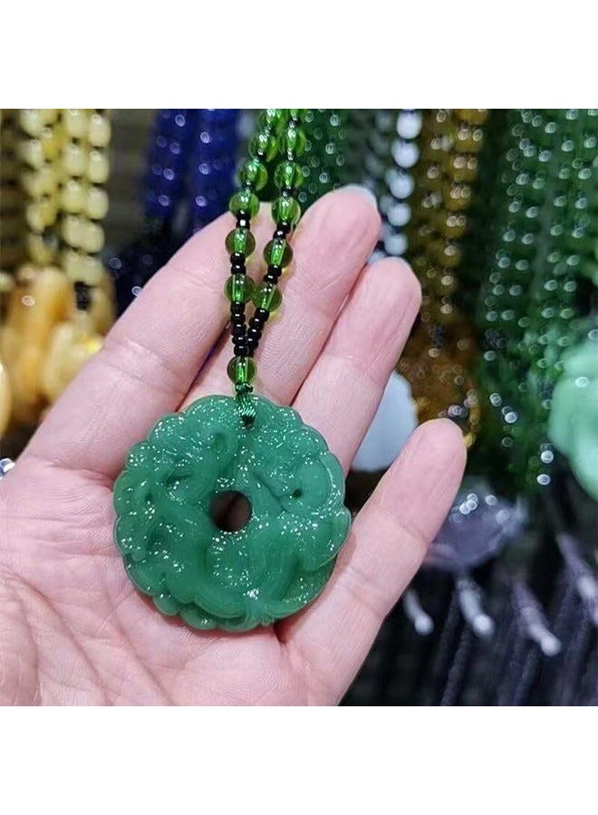 Mnyixsi Fashion Feng Shui Pixiu Jade Pendant Necklace for Men Women, Handmade Carved Dainty Chunky Natural Green Jade Jewelry, Vintage Good Luck Amulet, Hetian Peace Buckle Statement Necklace - Image 2