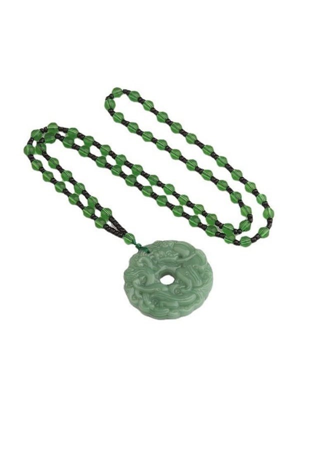 Mnyixsi Fashion Feng Shui Pixiu Jade Pendant Necklace for Men Women, Handmade Carved Dainty Chunky Natural Green Jade Jewelry, Vintage Good Luck Amulet, Hetian Peace Buckle Statement Necklace - Image 3