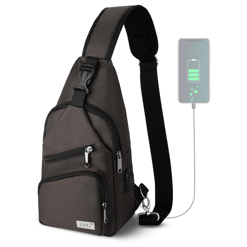 AMJ Crossbody Sling Bag Men Women Casual Shoulder Backpack Chest Daypack Satchel for Hiking Travel Small Brown - Image 2