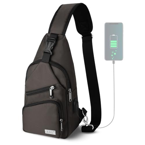AMJ Crossbody Sling Bag Men Women Casual Shoulder Backpack Chest Daypack Satchel for Hiking Travel Small Brown - Image 1