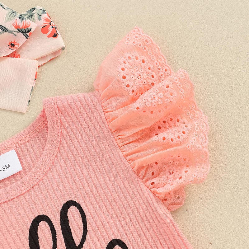 wybzd Baby Girl Newborn Outfit Hello Im New Here Clothes Ribbed Ruffle Romper Top Floral Summer Shorts Set (A New Here Shorts Set, Newborn) - Image 3