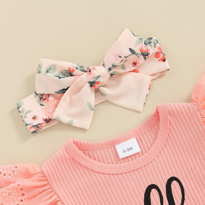 wybzd Baby Girl Newborn Outfit Hello Im New Here Clothes Ribbed Ruffle Romper Top Floral Summer Shorts Set (A New Here Shorts Set, Newborn) - Image 2