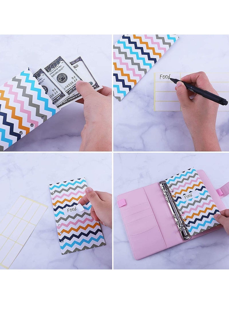 27 Pcs A6 PU Leather Binder Budget Cash Envelopes System  Planner Organizer, Money, Expense Sheets and Labels , Pink