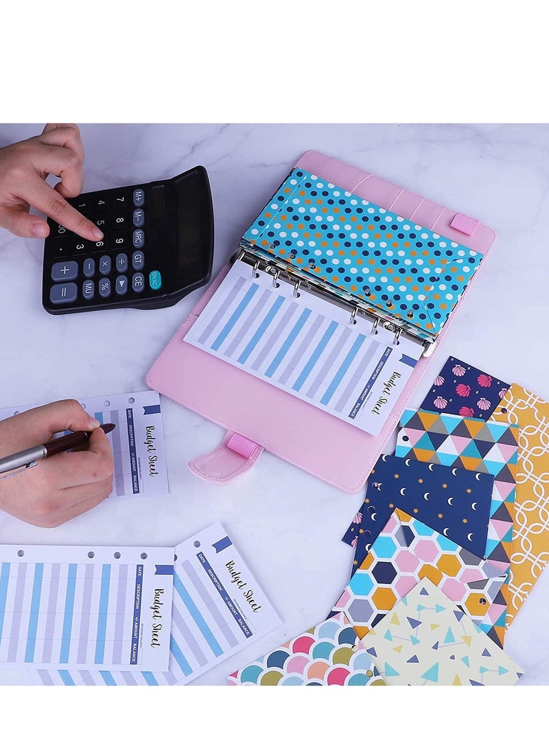 27 Pcs A6 PU Leather Binder Budget Cash Envelopes System  Planner Organizer, Money, Expense Sheets and Labels , Pink