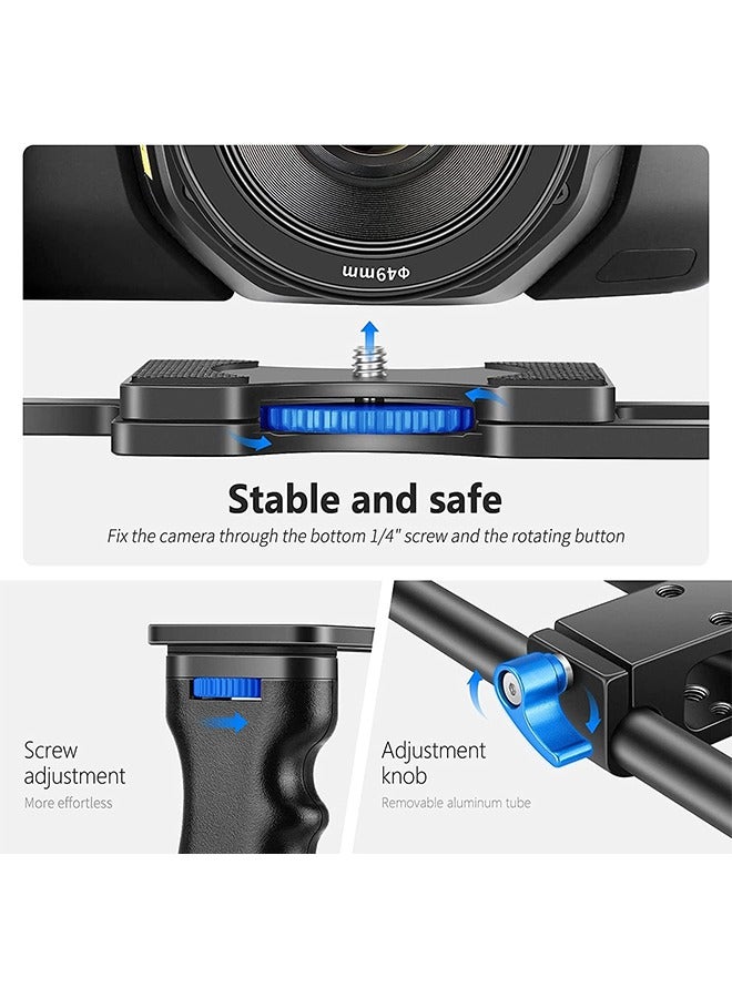 NEEWER Camera Video Cage Film Movie Making Kit, Aluminum Alloy with Top Handle, Dual Hand Grip, Two 15mm Rods, Compatible with Canon Sony Fujifilm Nikon DSLR Camera and Camcorder (Black + Blue) - Image 4