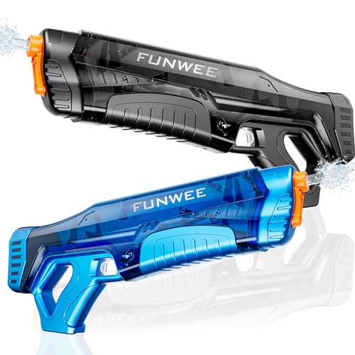 Funwee Electric Water Guns for Adults Kids Automatic Water Reload Shooting Over 250 Blasts Water Blaster Squirt Gun Up to 32 FT Long Range Summer Beach Pool Backyard Outdoor Toys BlackBlue - Image 1