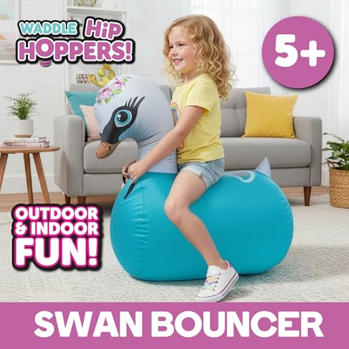 Waddle Hip Hoppers Large Bouncy Hopper Inflatable Hopping Animal Bouncer Ride On Toys Easy Grip Stable Base Outdoor Indoor Animal Hopper Toy Supports Up to 250 Lbs Ages 5 and Up Swan - Image 5