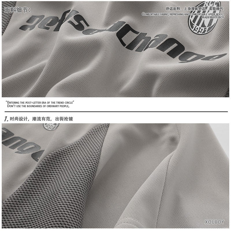 Summer Trendy Brand Pattern Plaid Sports Color-blocking Short-sleeved T-shirt Men's Loose Youth Bike Clothing Casual T-shirt - Image 5