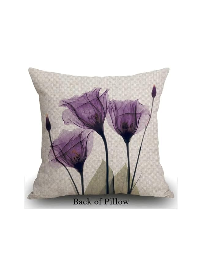 The Bros Throw Pillow Covers Set of 4 Purple Flower Cushion Covers 18x18 inch Boho Linen Square Throw Pillow Cover for Living Room Sofa Couch Bed Pillowcase 45cm x 45cm - Image 4