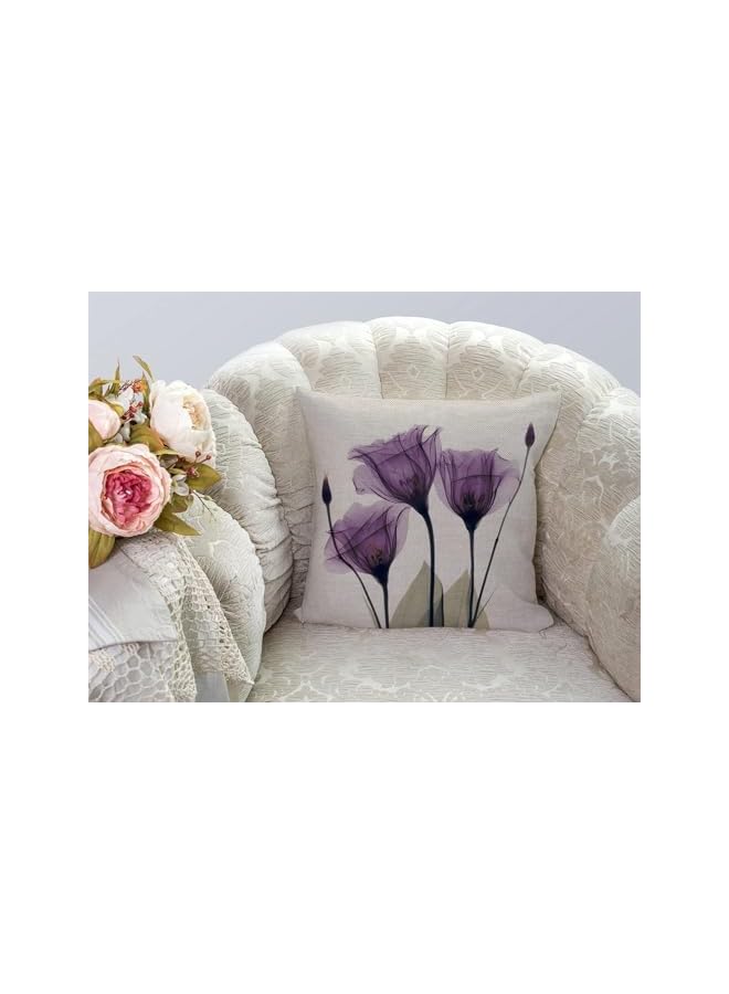 The Bros Throw Pillow Covers Set of 4 Purple Flower Cushion Covers 18x18 inch Boho Linen Square Throw Pillow Cover for Living Room Sofa Couch Bed Pillowcase 45cm x 45cm - Image 2