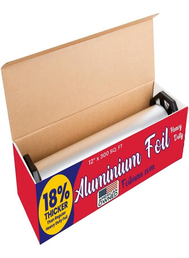 Foilman Thick & Heavy Duty Aluminum Foil Roll with Sturdy Corrugated Cutter Box, Food Safe Cling Wrap for Cooking, Baking, Roasting, Grilling, Freezer Storage - Durable Kitchen Use - 12 in x 300 sq ft - Image 1