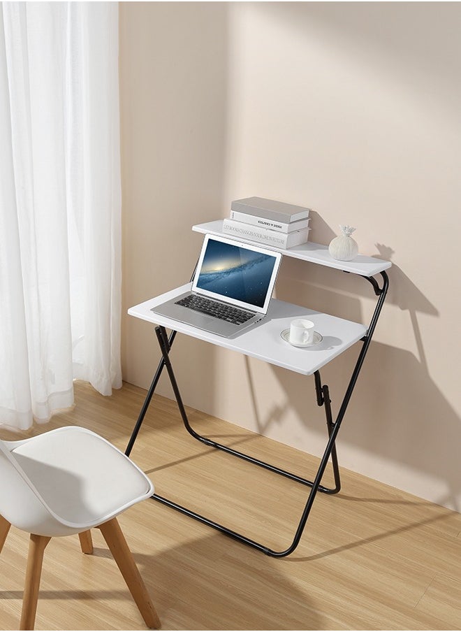 LAWAZIM - Foldable Computer Table - White- Compact Sleek Space-Saving Desk with Two-Tier Design and Upper Shelf for Storage - Writing Desk for Home Office Dorm Rooms and Small Spaces - No Assembly Needed - Image 1