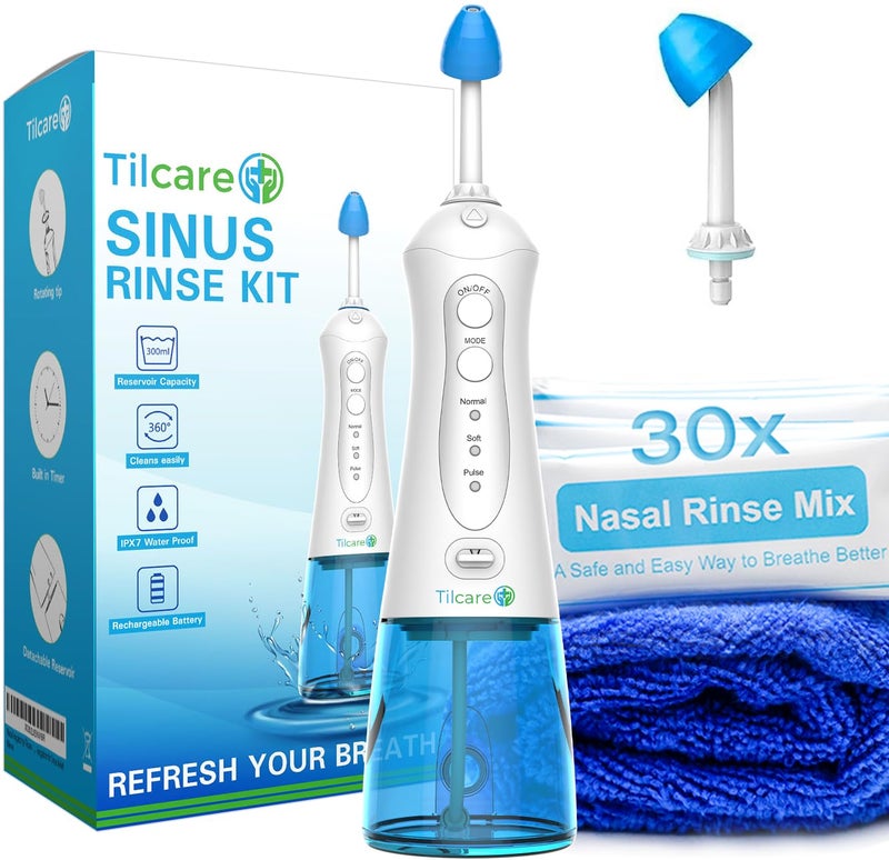 Tilcare Nasal Irrigation System by Tilcare - Perfect Nasal Rinse Machine for Sinus & Allergy Relief - Electric Neti Pot for Nasal Irrigation to Cleanse Your Stuffy Nose - Comes with a Towel and 30 Salt Packs - Image 1