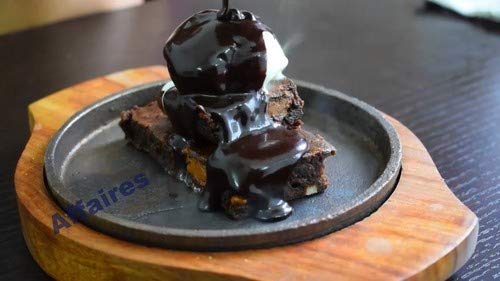 Tinax Wooden Sizzling Brownie Sizzler PlateTray with Wooden Base Round 7inch - Image 5