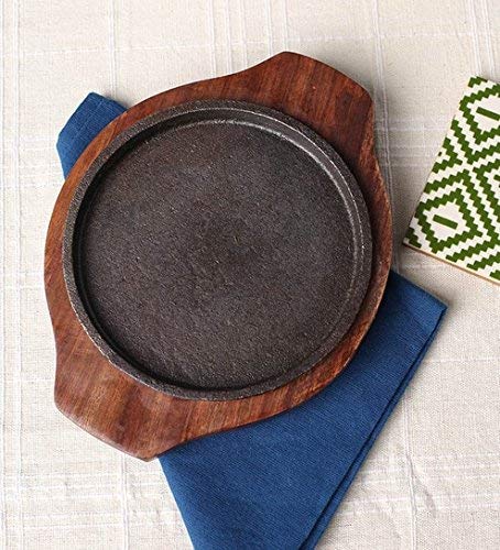 Tinax Wooden Sizzling Brownie Sizzler PlateTray with Wooden Base Round 7inch - Image 3