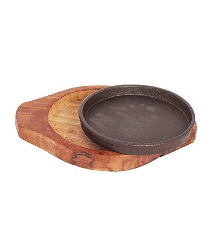 Tinax Wooden Sizzling Brownie Sizzler PlateTray with Wooden Base Round 7inch - Image 2