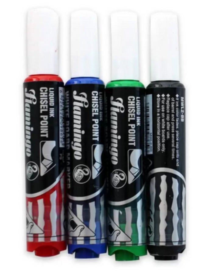 Flamingo White Board Temporary Marker Chisel Point And Liquid Ink- 4pcs