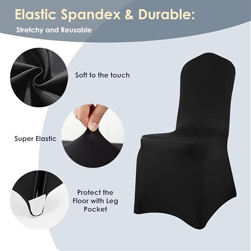 Craft And Party 50 Pack Black Spandex Chair Covers – Stretch Polyester Slipcovers for Wedding, Banquet, Party & Dining Chairs – Flat Front Design, Universal Fit - Image 3